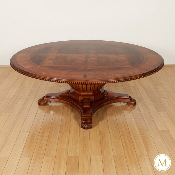 85" Round Inlaid Pedestal Dining or Conference Table