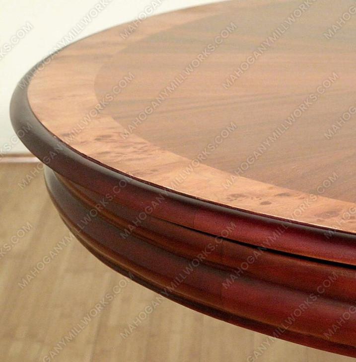 52" Round Walnut & Mappa Burl Inlay Pedestal Dining or Conference Table