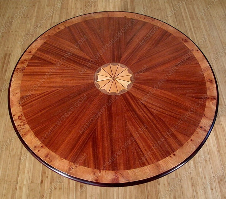 52" Round Walnut & Burl Inlay Pedestal Dining Table