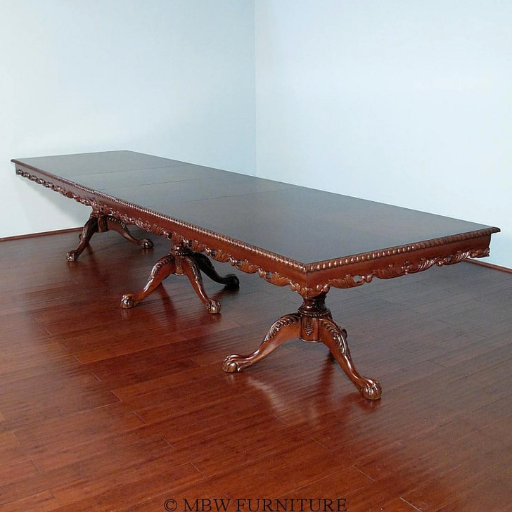 14ft Chippendale Triple Pedestal Dining or Conference Table