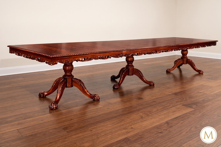 14ft Chippendale Triple Pedestal Dining Table