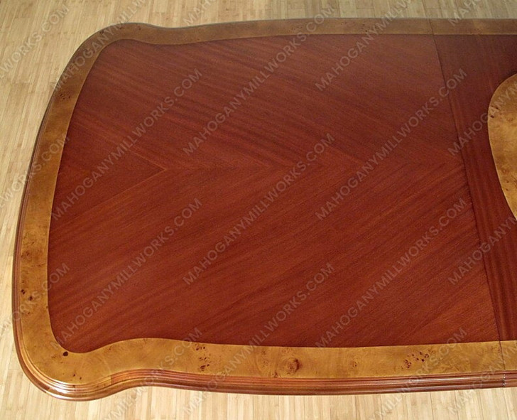 Burl Inlay Double Pedestal Dining Table w/ Leaf Extensions