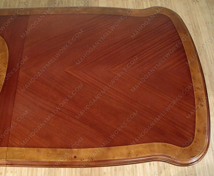 Burl Inlay Double Pedestal Dining Table w/ Leaf Extensions