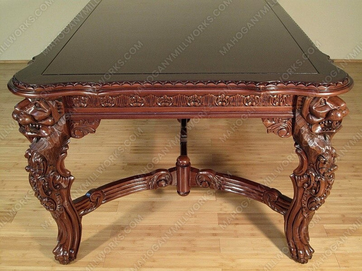 8ft Mahogany Gothic Rectangular Dining or Conference Table w/ Lion Figures
