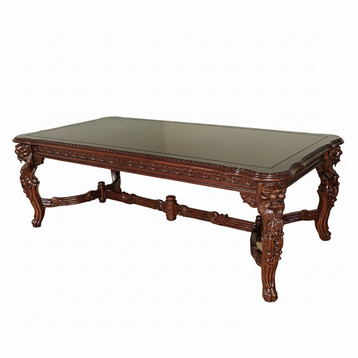 8ft Mahogany Gothic Rectangular Dining or Conference Table w/ Lion Figures