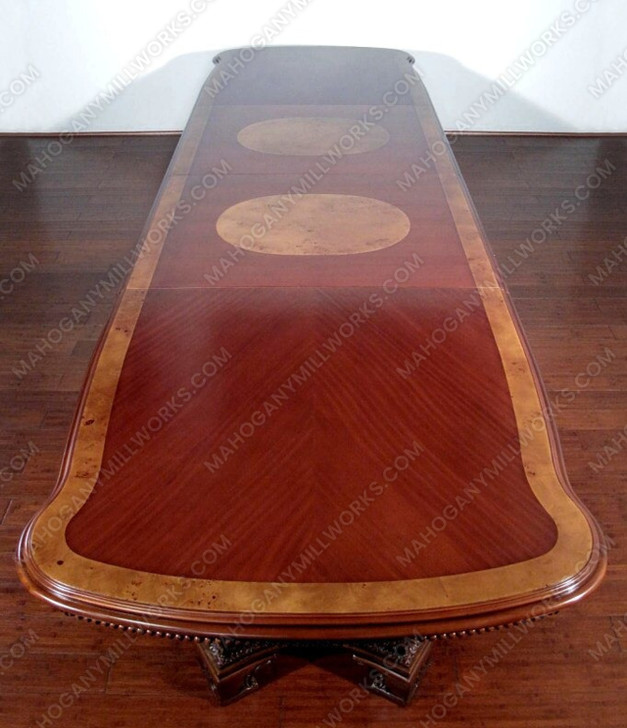 14ft Burl Mahogany Inlay Formal Executive Conference Table