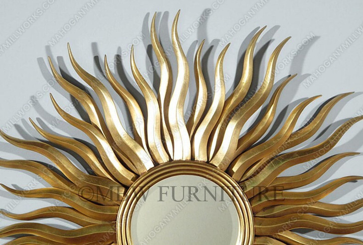 Gold Wall Hanging Carved Sun Blast Frame Round Mirror