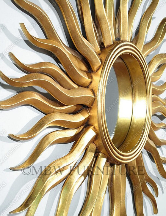 Gold Wall Hanging Carved Sun Blast Frame Round Mirror