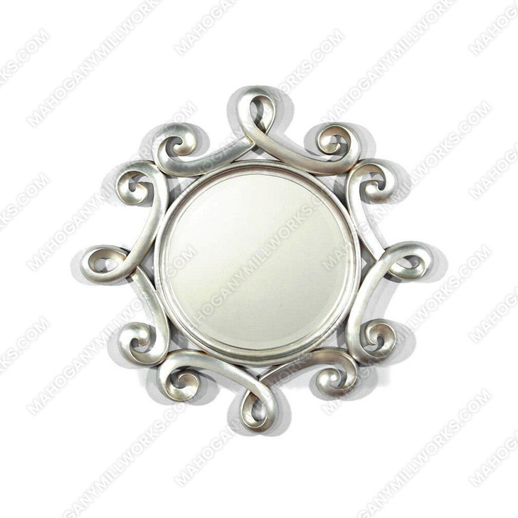 Mahogany Silver Wall Hanging Scroll Frame Round Mirror - MBWJMR073-S