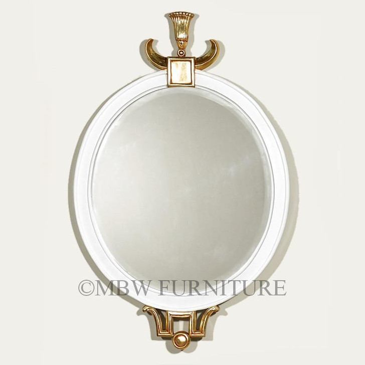 Solid Mahogany Swedish Style White / Gold Oval Wall Hanging Mirror