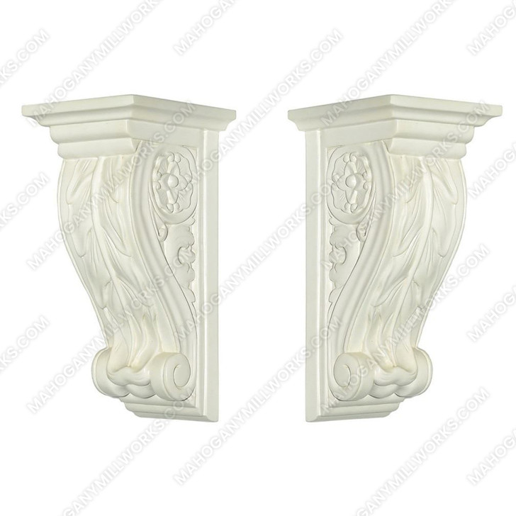Pair of 2 Solid Mahogany Cream Hand Carved Scrolled Wall Corbel Sconce