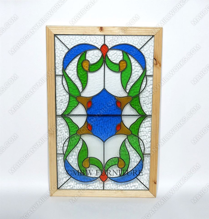 32in x 19in Floral Leaded Stained Window Glass Frame Panel