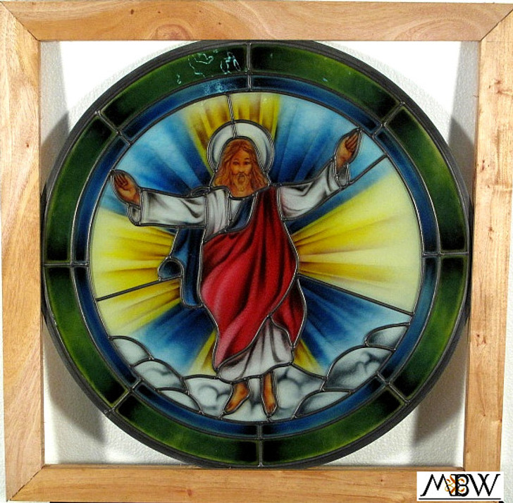 Stained Glass Replica Jesus in Clouds Religious Leaded Window