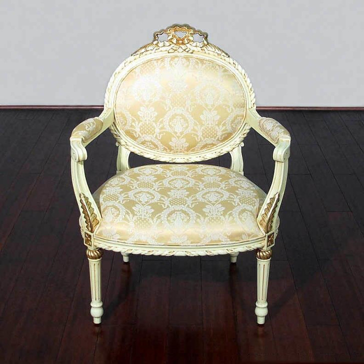 Antiqued Cream French Louis Gold Arm Chair