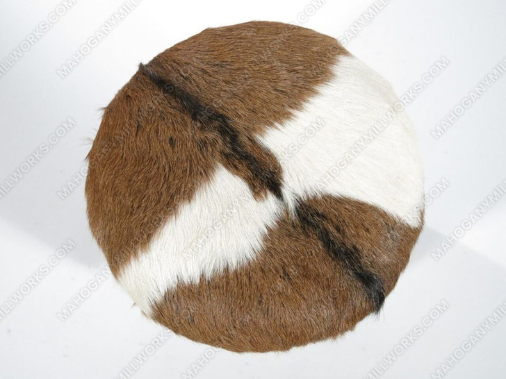 Pair 2 Rustic Teak Root Round Occasional Goat Hide Chairs Stools