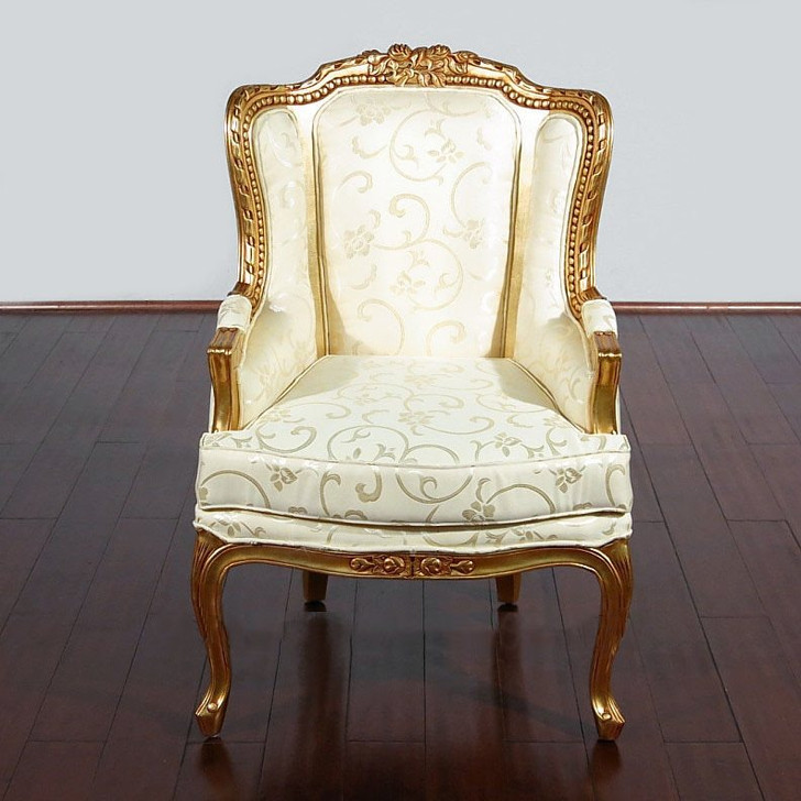 Antiqued Gold French Gondola Wing Arm Chair