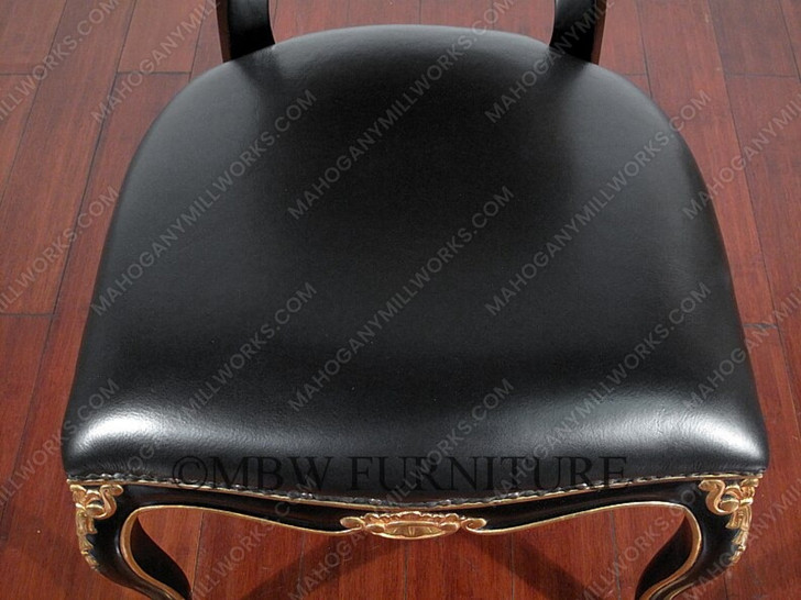 Solid Mahogany Black / Gold Italian Leather Occasional Accent Chair