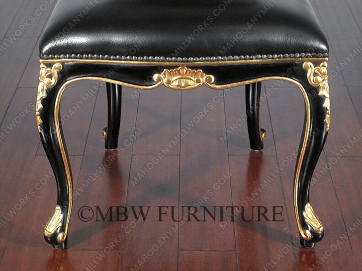 Solid Mahogany Black / Gold Italian Leather Occasional Accent Chair