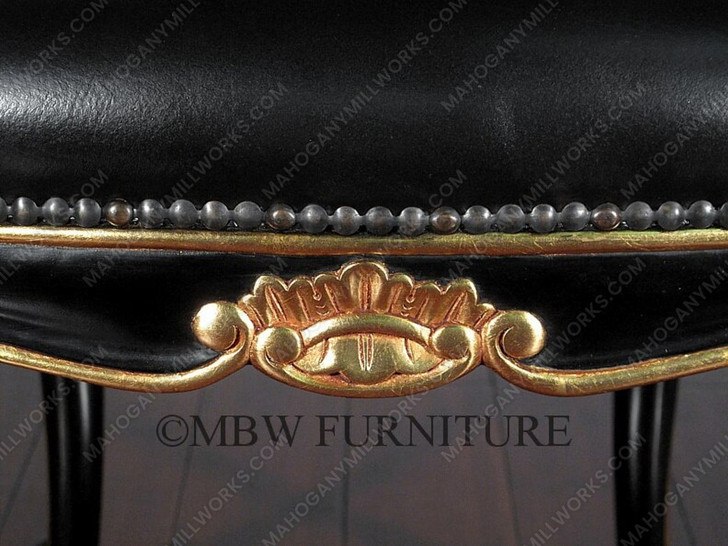 Solid Mahogany Black / Gold Italian Leather Occasional Accent Chair