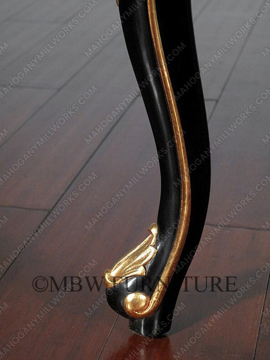 Solid Mahogany Black / Gold Italian Leather Occasional Accent Chair