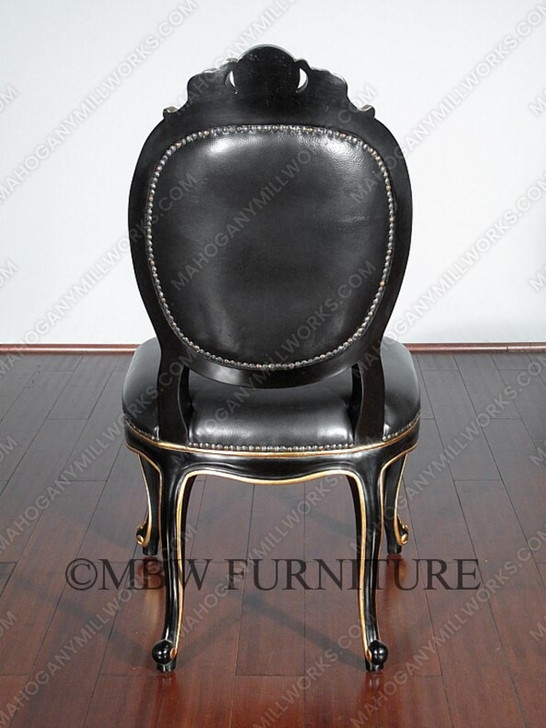 Solid Mahogany Black / Gold Italian Leather Occasional Accent Chair