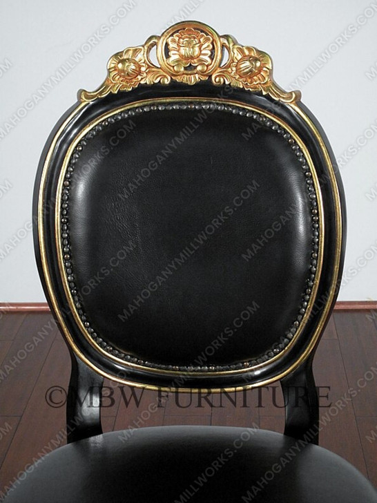 Solid Mahogany Black / Gold Italian Leather Occasional Accent Chair