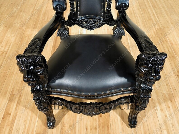 Black Gothic Genuine Leather Lion King Throne Chair