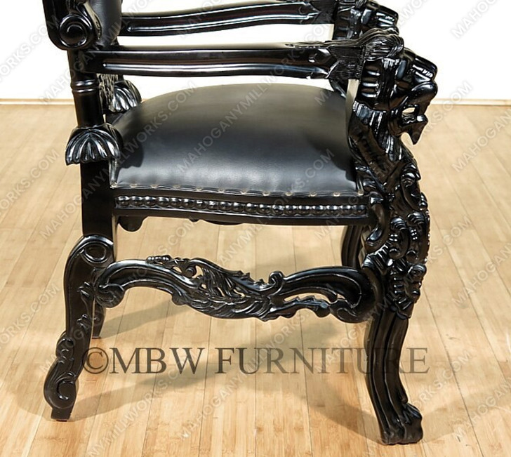 Black Gothic Genuine Leather Lion King Throne Chair
