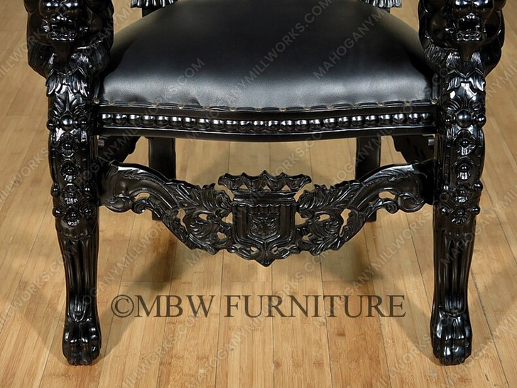 Black Gothic Genuine Leather Lion King Throne Chair