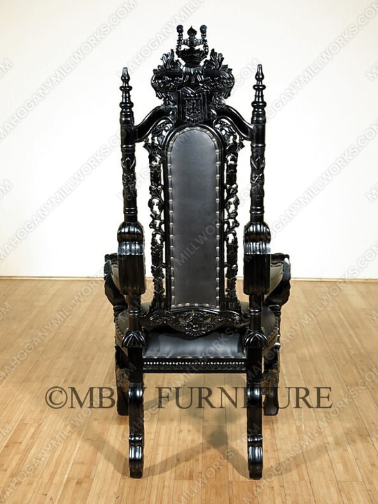 Black Gothic Genuine Leather Lion King Throne Chair