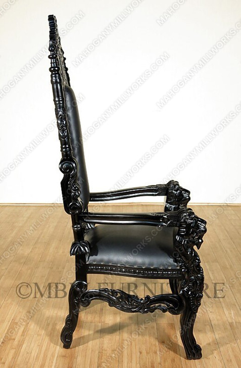 Black Gothic Genuine Leather Lion King Throne Chair