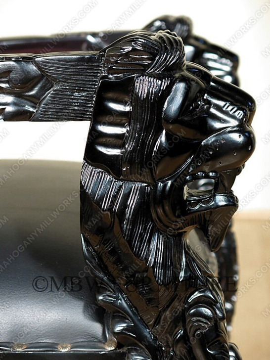 Black Gothic Genuine Leather Lion King Throne Chair