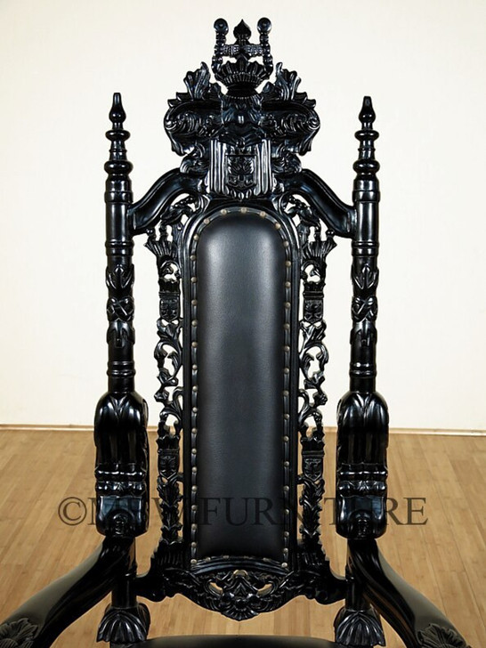 Black Gothic Genuine Leather Lion King Throne Chair