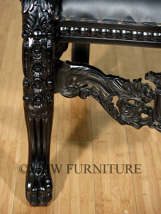 Black Gothic Genuine Leather Lion King Throne Chair