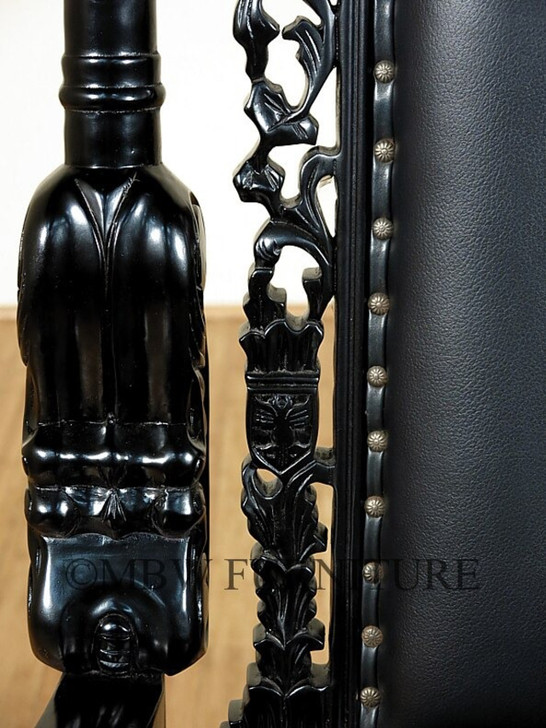 Black Gothic Genuine Leather Lion King Throne Chair