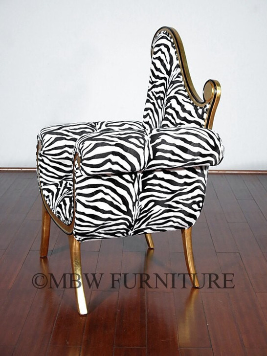 Gold Finish French Zebra Occasional Arm Chair