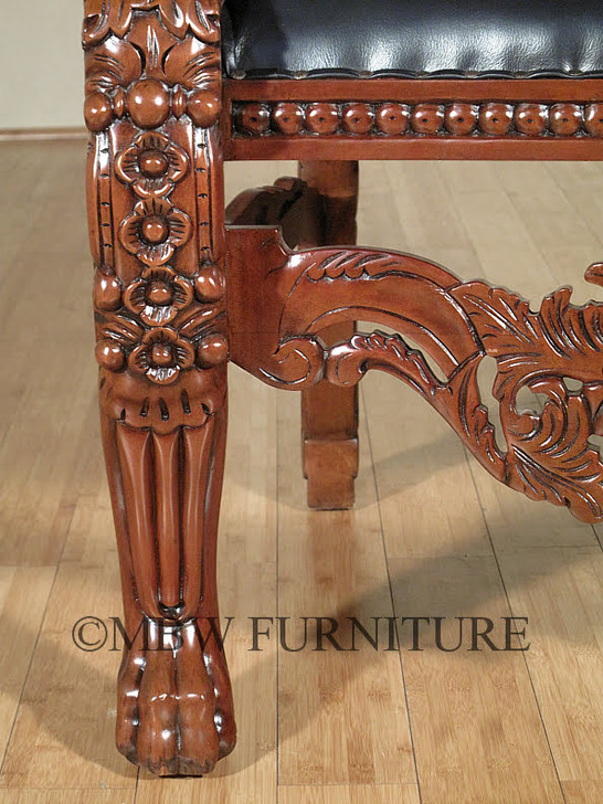 Gothic Black Leather Lion Throne Arm Chair