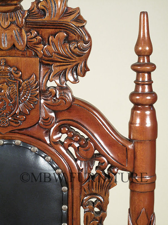 Gothic Black Leather Lion Throne Arm Chair