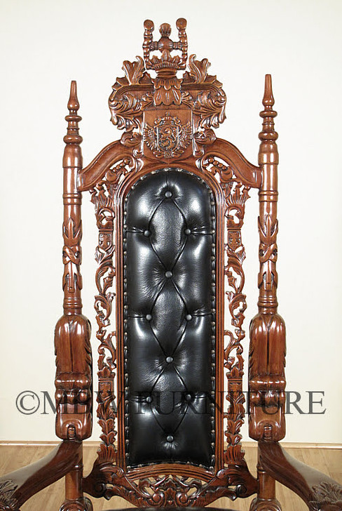 Gothic Black Leather Lion Throne Arm Chair