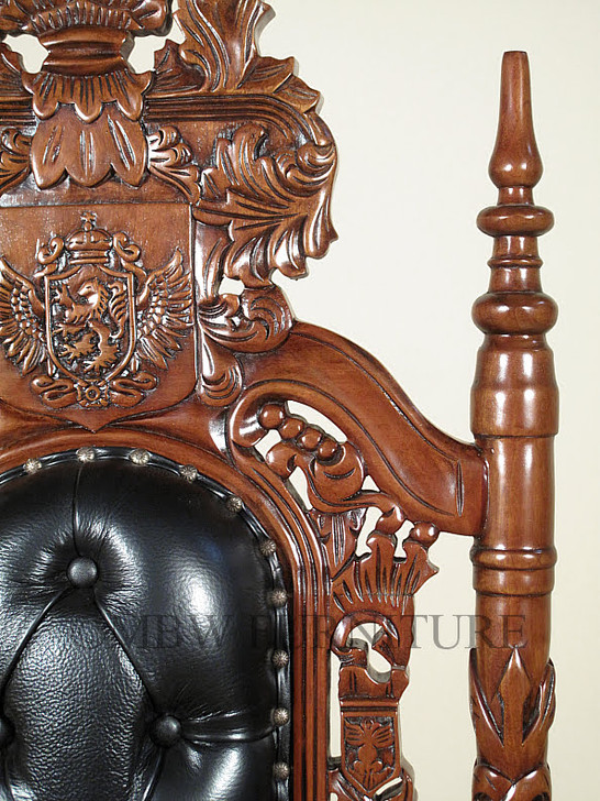 Gothic Black Leather Lion Throne Arm Chair