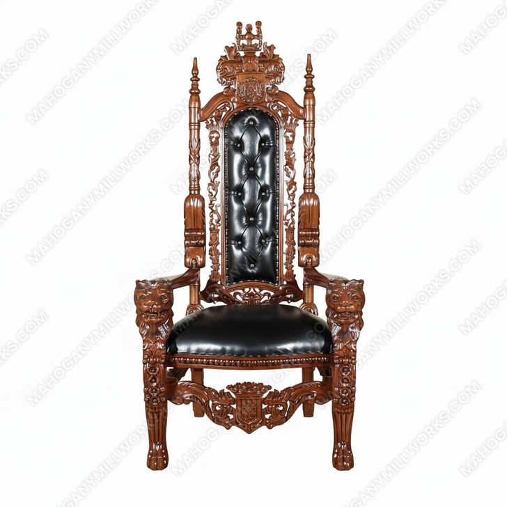 Gothic Black Leather Lion Throne Arm Chair