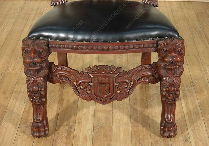 Heavily Carved Lion King Chair w/ Black Leather
