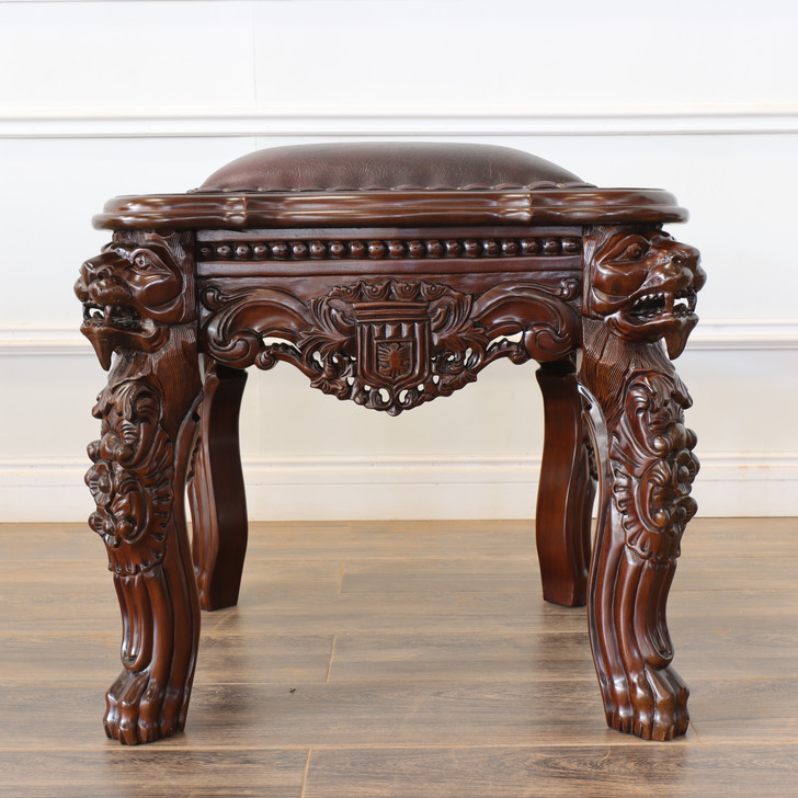 Mahogany Gothic Lion Stool
