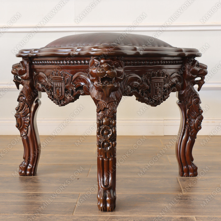 Mahogany Gothic Lion Stool