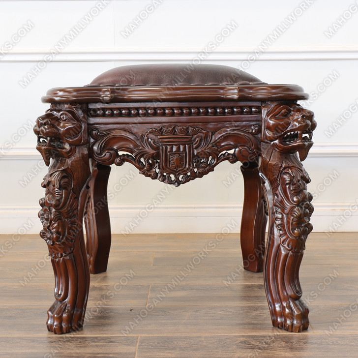Mahogany Gothic Lion Stool
