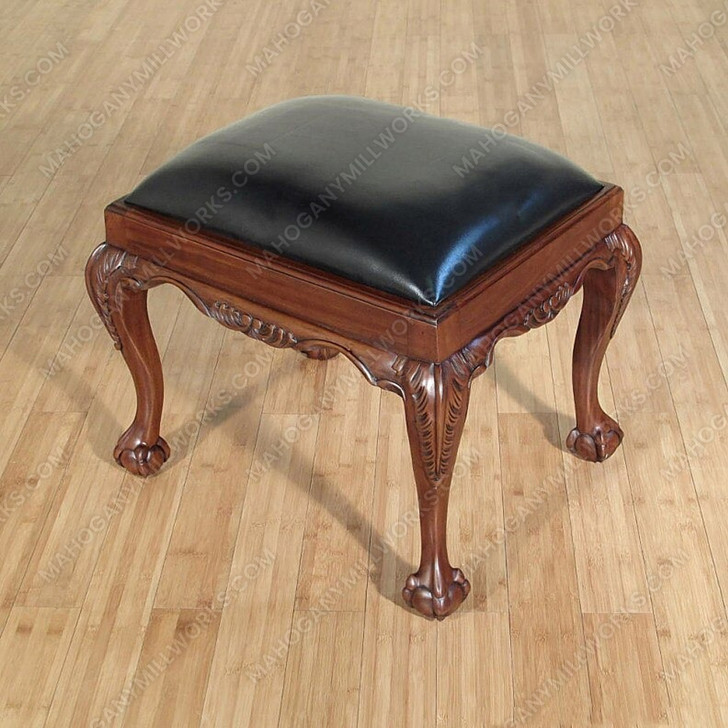 Walnut Chippendale Leather Stool Ottoman