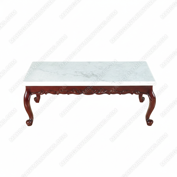 Mahogany Queen Anne Marble Top Coffee Table