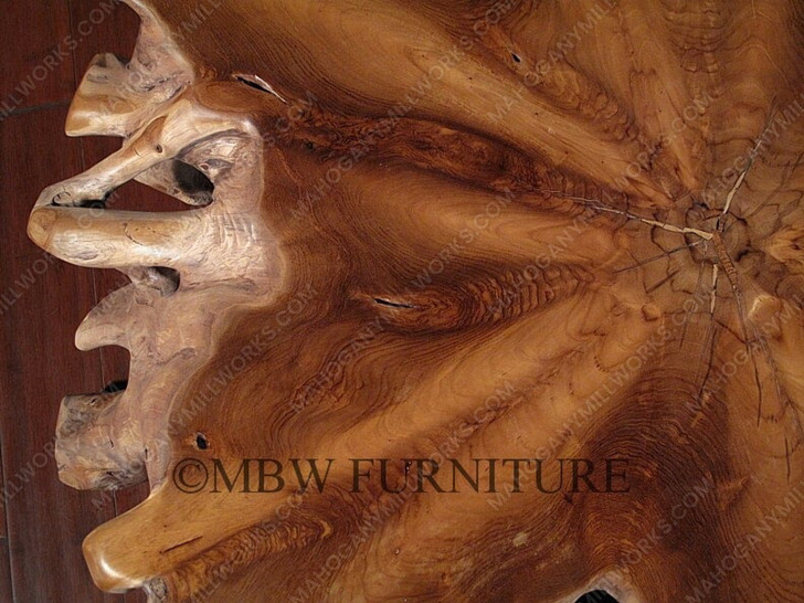 Heavy Rustic Teak Root Coffee Table w/ Glass Top