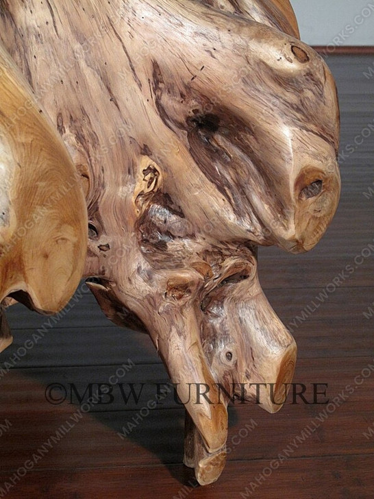 Heavy Rustic Teak Root Coffee Table w/ Glass Top