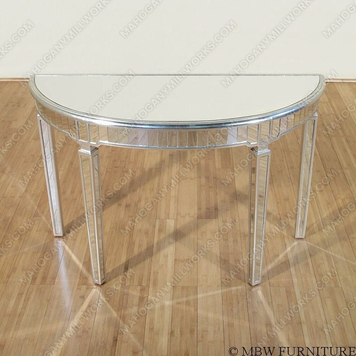 Distressed Silver Sheraton Mirrored Demilune Console Table